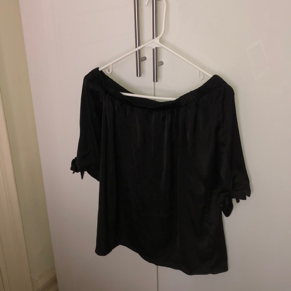 Silky off the shoulder black top